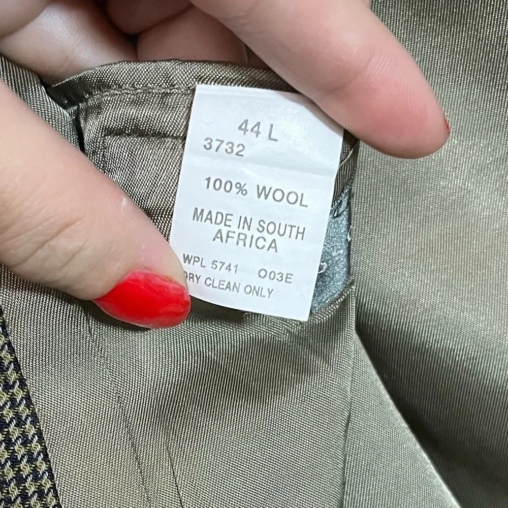 Oscar de la Renta Mens 44L Wool Blazer Brown Houndstooth Sport Coat Vintage
